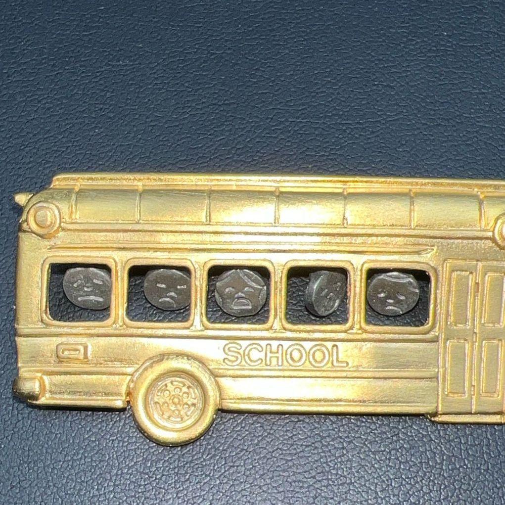JJ Jonette Jewelry School Bus Children's Faces Brooch