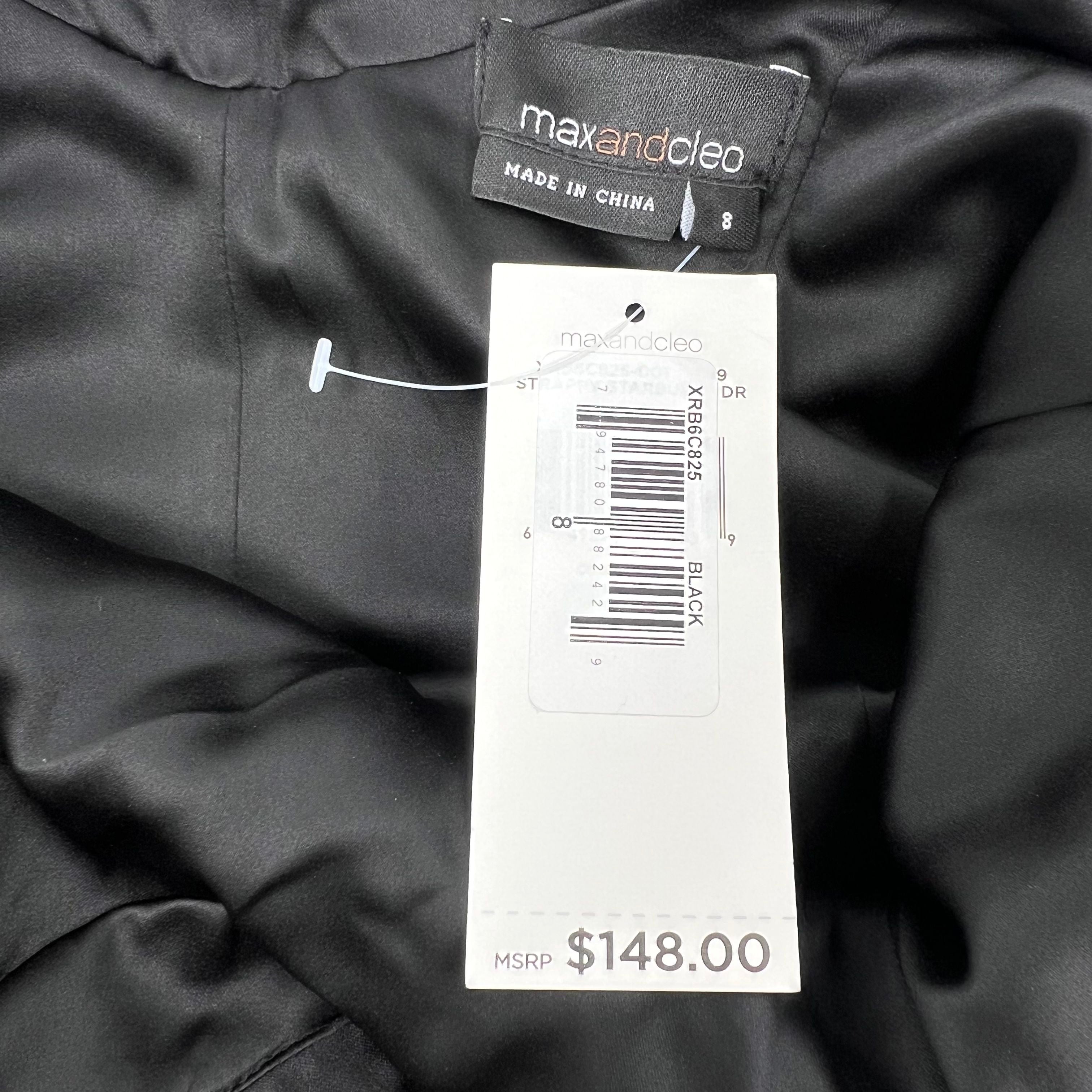 Max and Cleo Black Stretch Satin Twist Front Sheath Cocktail Dress Women's 8 NWT