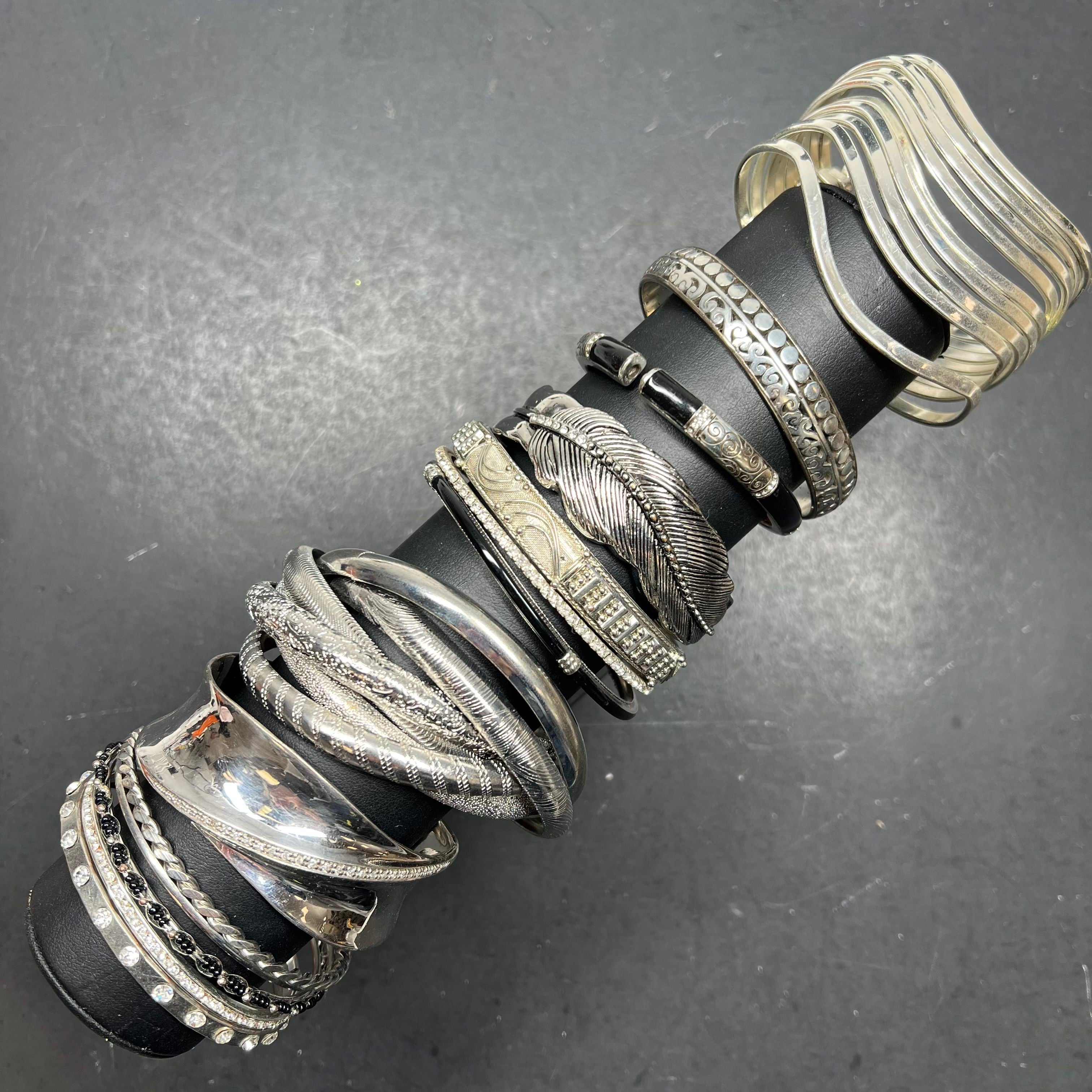 Lot of Silver Tone Bangles Cuff Bracelets