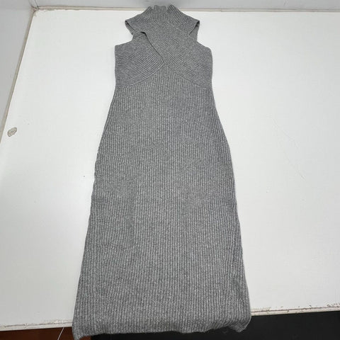 Express Gray Ribbed Knit Cross Front Mock Neck Midi Sweater Dress Women's