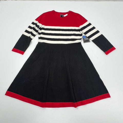 JHH Red Black Striped Colorblock Knit A-Line Sweater Dress Women's M NWT