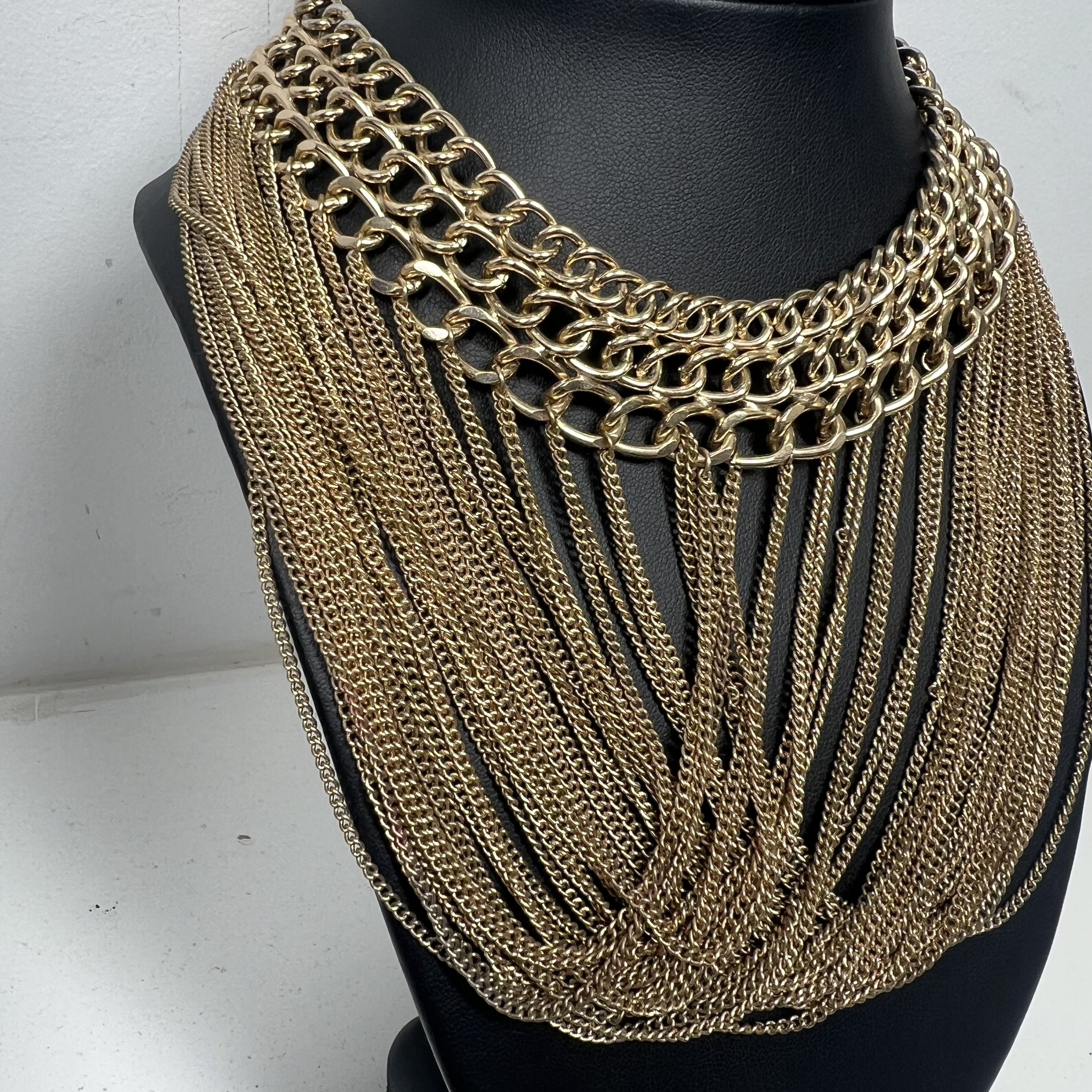 Steve Madden Gold Tone Cascading Chain Collar Choker Necklace