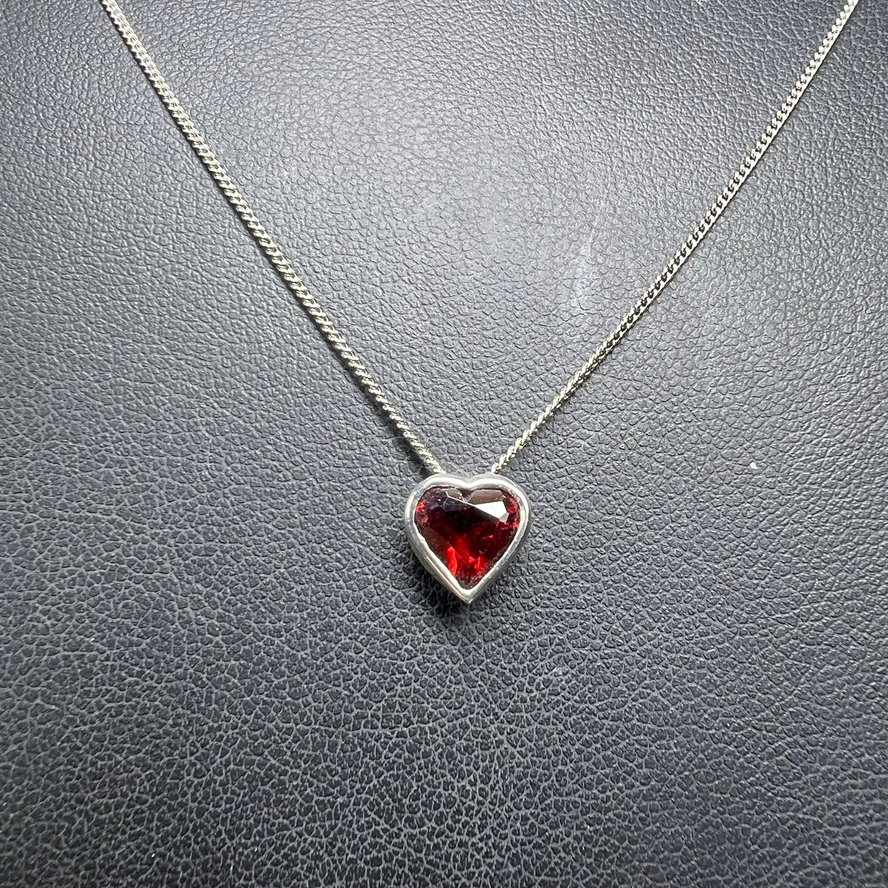 925 Sterling Silver Mini Red Heart Pendant Necklace
