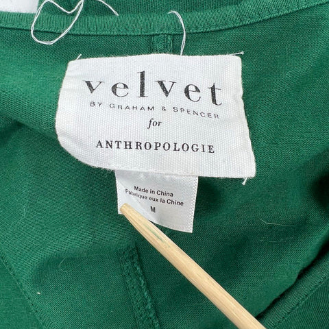 Velvet Anthropologie Green Cotton V-Neck Puff Sleeve A-Line Dress Women's M