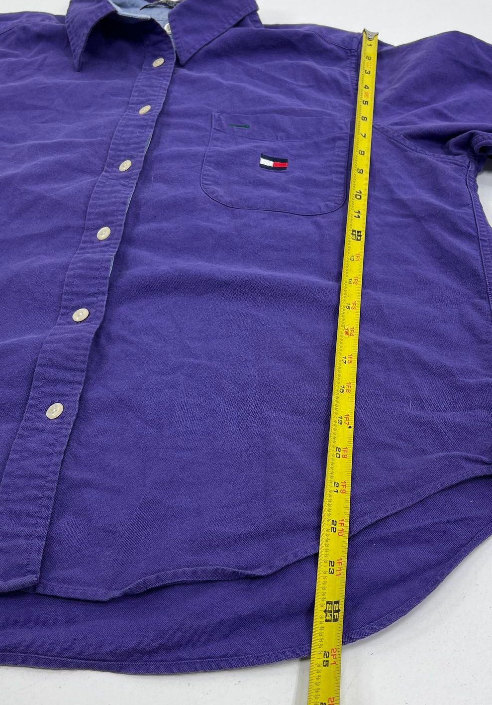 Vintage 90s Tommy Hilfiger Purple Cotton Flag Logo Button Down Shirt Womens 10