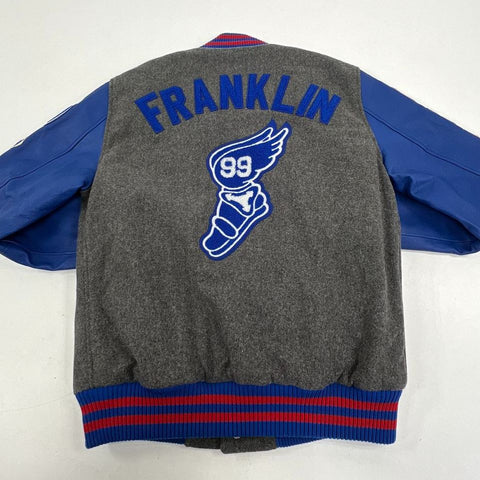 Franklin Marshall Gray Blue Wool Faux Leather Patch Varsity Jacket Men's XL