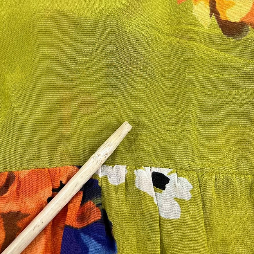 Women's Moulinette Soeurs Chartreuse Floral Silk Short Sleeve Dress - Size 14