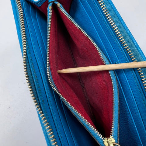 Dooney & Bourke Blue Saffiano Leather Zip Around Wallet Wristlet Silver Hardware