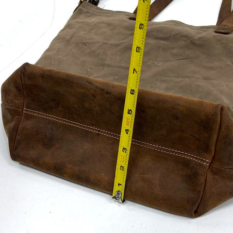 Kiko Brown Waxed Canvas Leather Large Tote Bag Shoulder Crossbody Brass Hardware