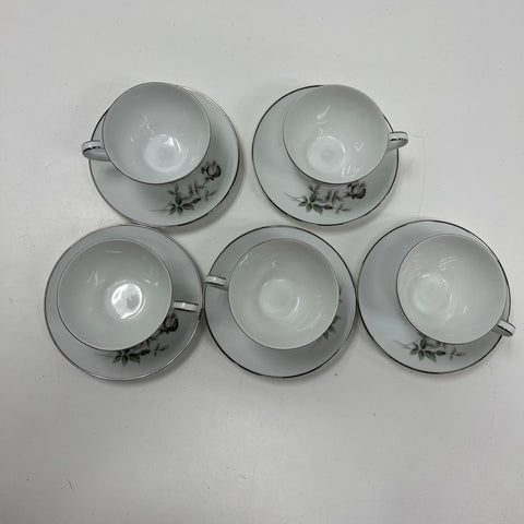 Noritake Janette 6604 13-Pc Tea Cup & Saucer Set Creamer Sugar Vintage