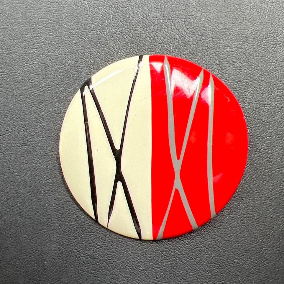 Vintage Abstract Red & White Round Brooch