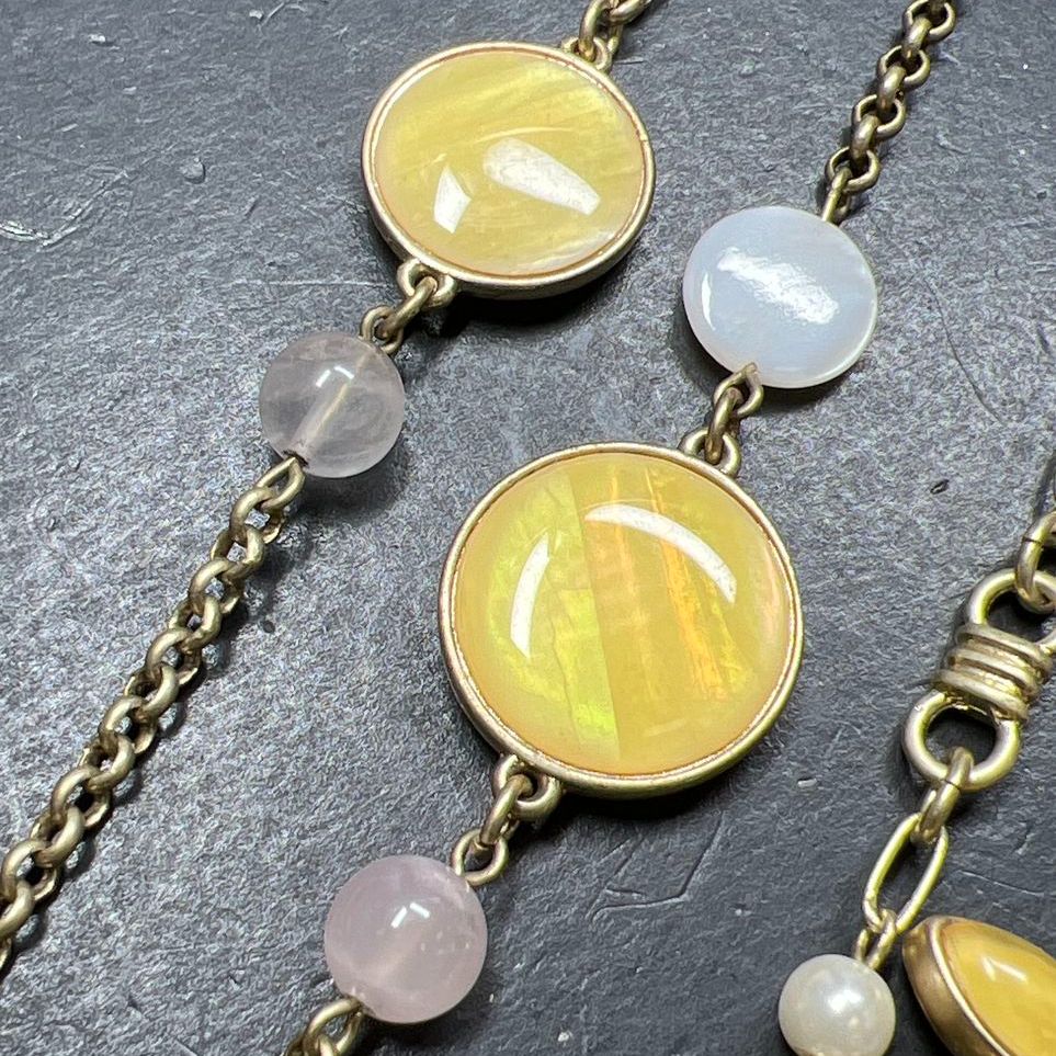 2 Lia Sophia Yellow Petals & Circles Chain Necklaces