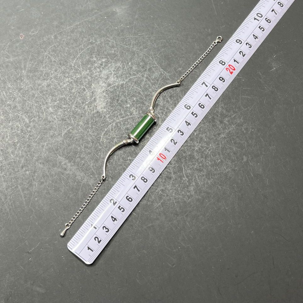 Sterling Silver Green Stone Bead Bracelet 16.23g