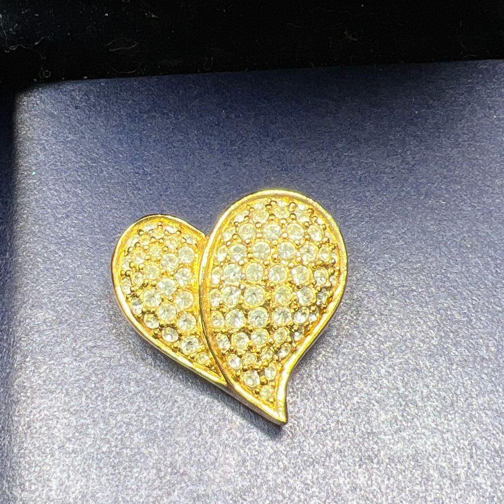Swarovski Crystal Gold tone Heart Brooch in Box