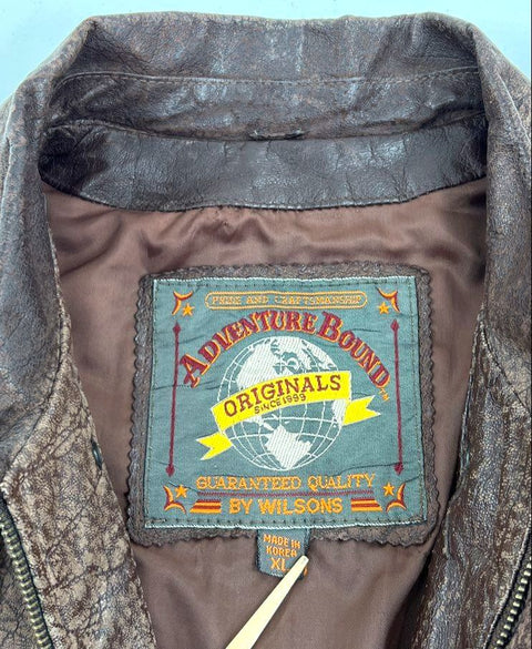 Wilsons Adventure Bound Brown Vintage 90s Cracked Leather Bomber Jacket Men's XL