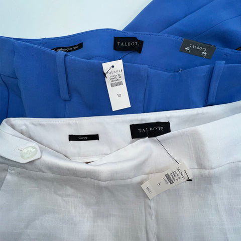 Lot of 2 Talbots NWT Blue Southampton & White Linen Blend Curvy Pants Women's