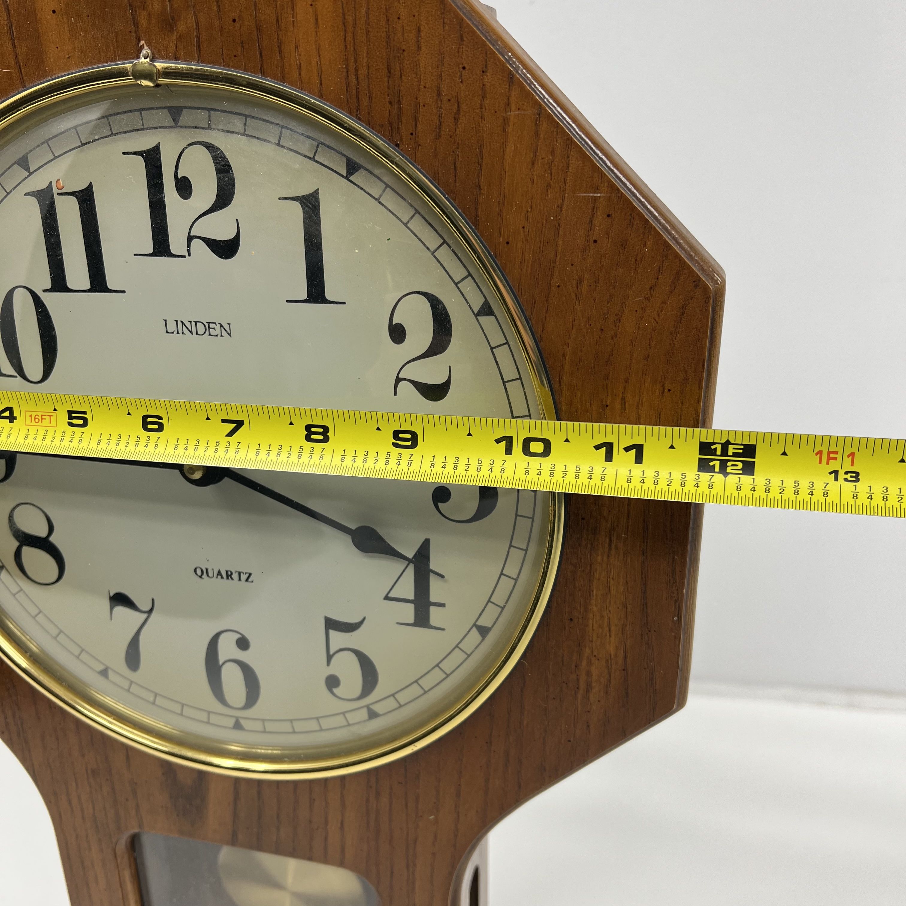 Vintage Linden Quartz Wooden Wall Analog Clock Not Tested 18" Gold Tone Hardware