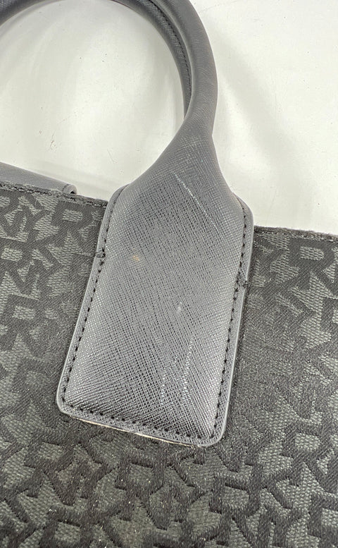 DKNY Black Carlita Tote Bag Monogram Jacquard White Stripe