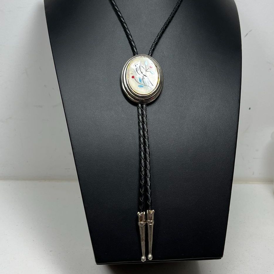 Mother Of Pearl Inlay Bird Bolo Tie Mens Accessories