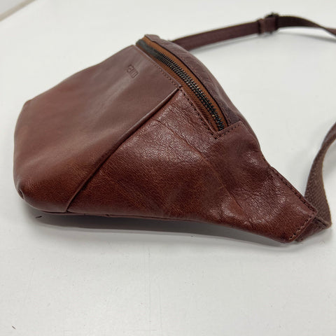 Genicci Brown Leather Fanny Pack Belt Bag Crossbody Gunmetal Hardware