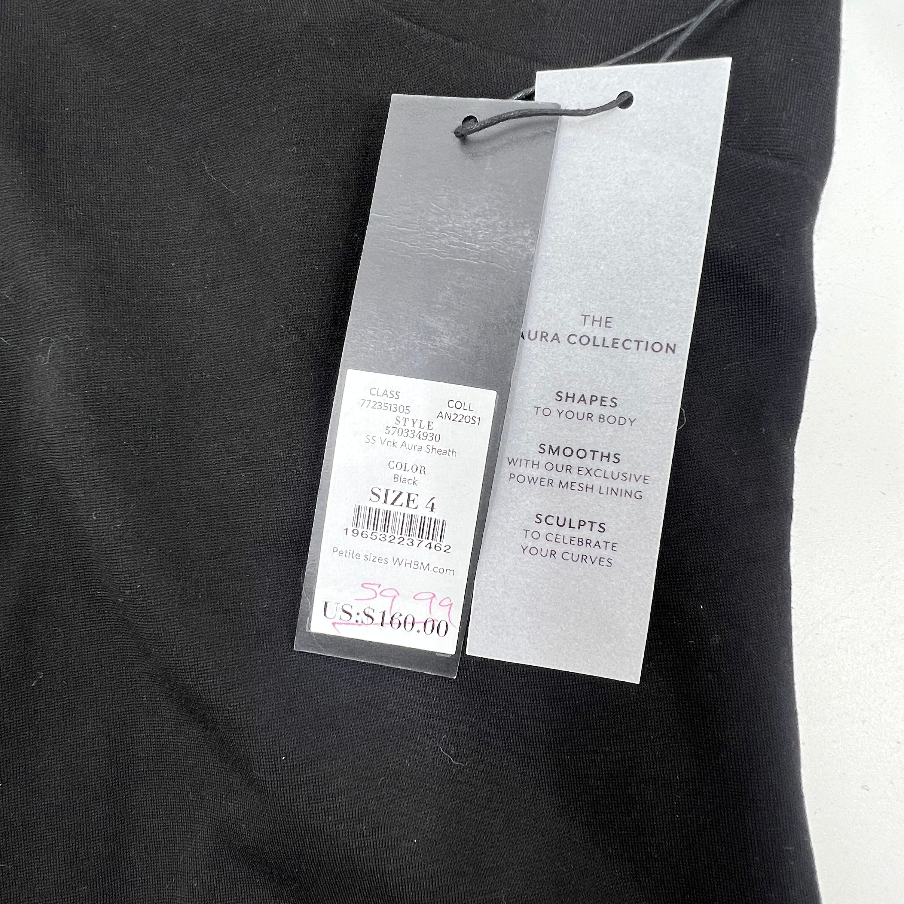 WHBM Aura Collection V-Neck Power Sheath Dress Black Size 4 NWT