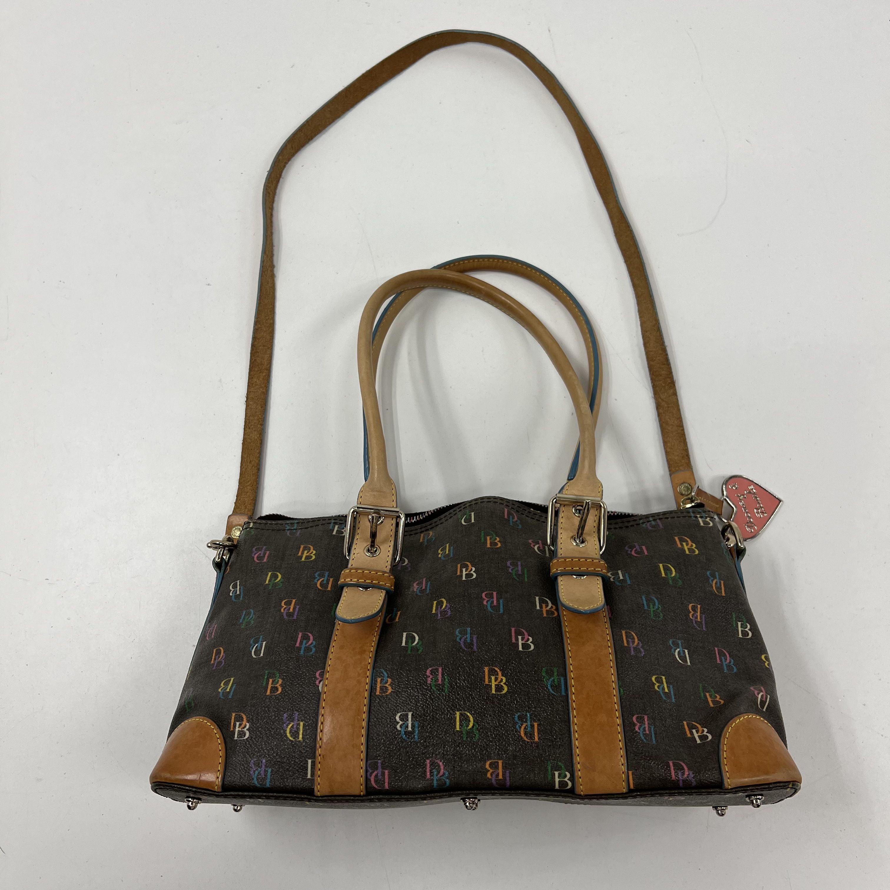 COA Dooney & Bourke Shoulder Top Handle Bag Brown Multi Color Logos H4 970852