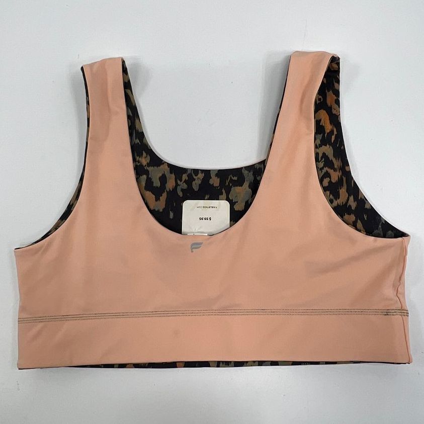 NWT Women's Fabletics Reversible Peach & Leopard Print Sports Bra - Size 2XL