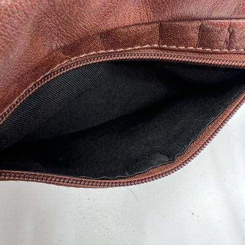 Genicci Brown Leather Fanny Pack Belt Bag Crossbody Gunmetal Hardware
