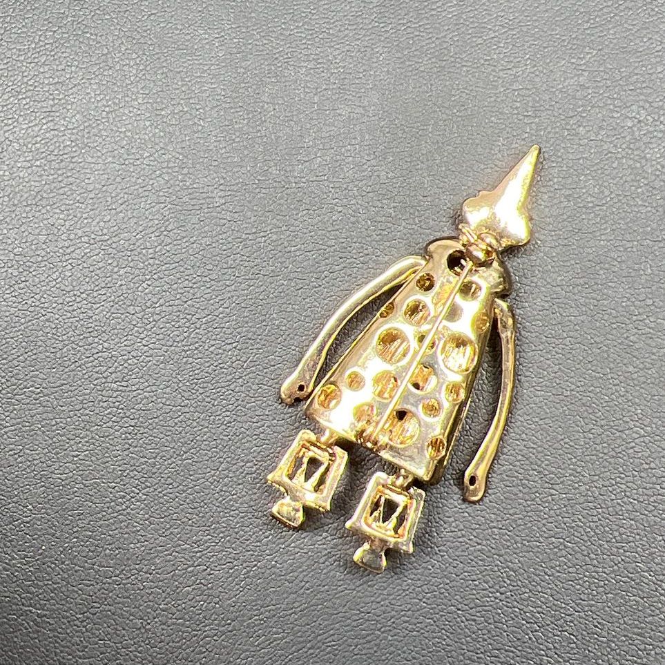 Jointed Clown Rhinestone Faux Pearl Gold Tone Brooch