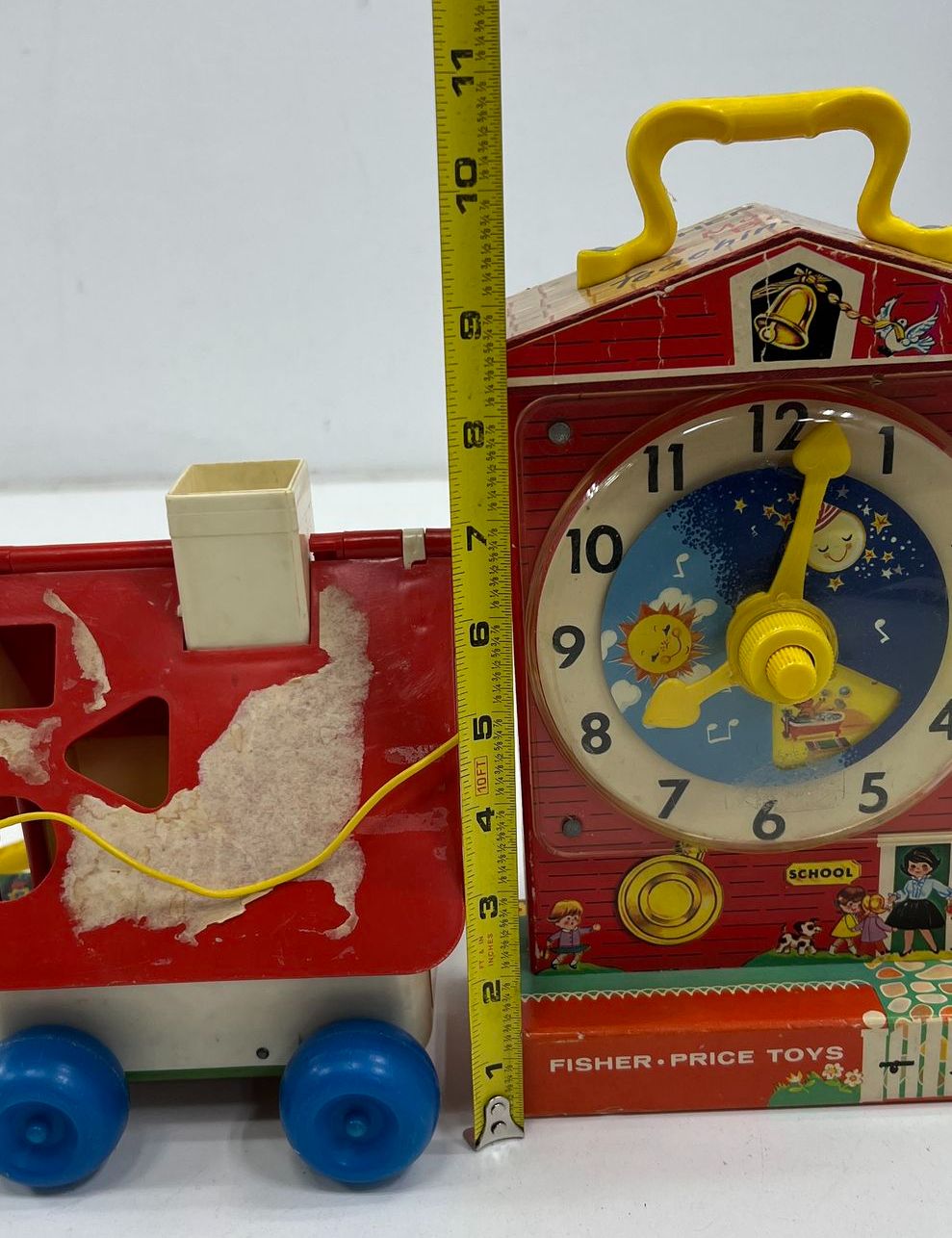 Vintage 60s 70s Fisher-Price Toy Lot Music Clock Truck Pull Toys Collection