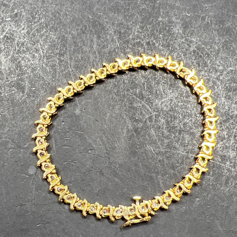 14K Yellow Gold Diamond and Sapphire Tennis Bracelet 10.16g