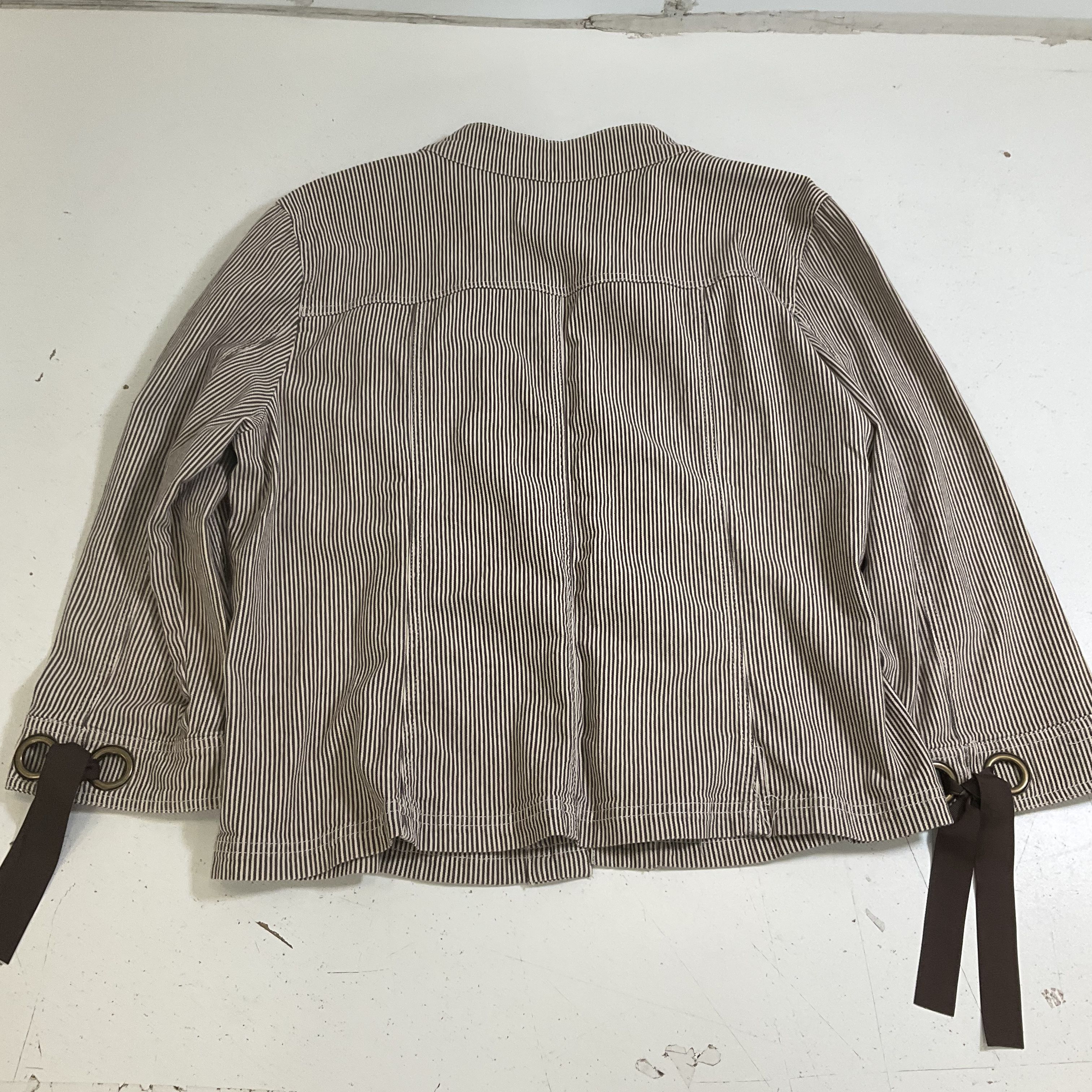 Vintage Y2K AMI Brown Striped Grommet Ribbon Moto Jacket Women's XL