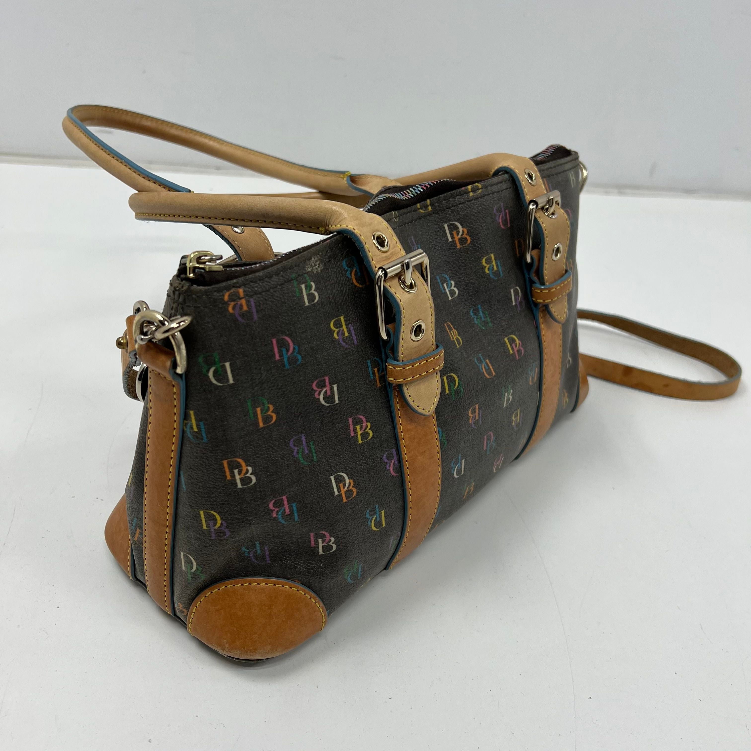 COA Dooney & Bourke Shoulder Top Handle Bag Brown Multi Color Logos H4 970852