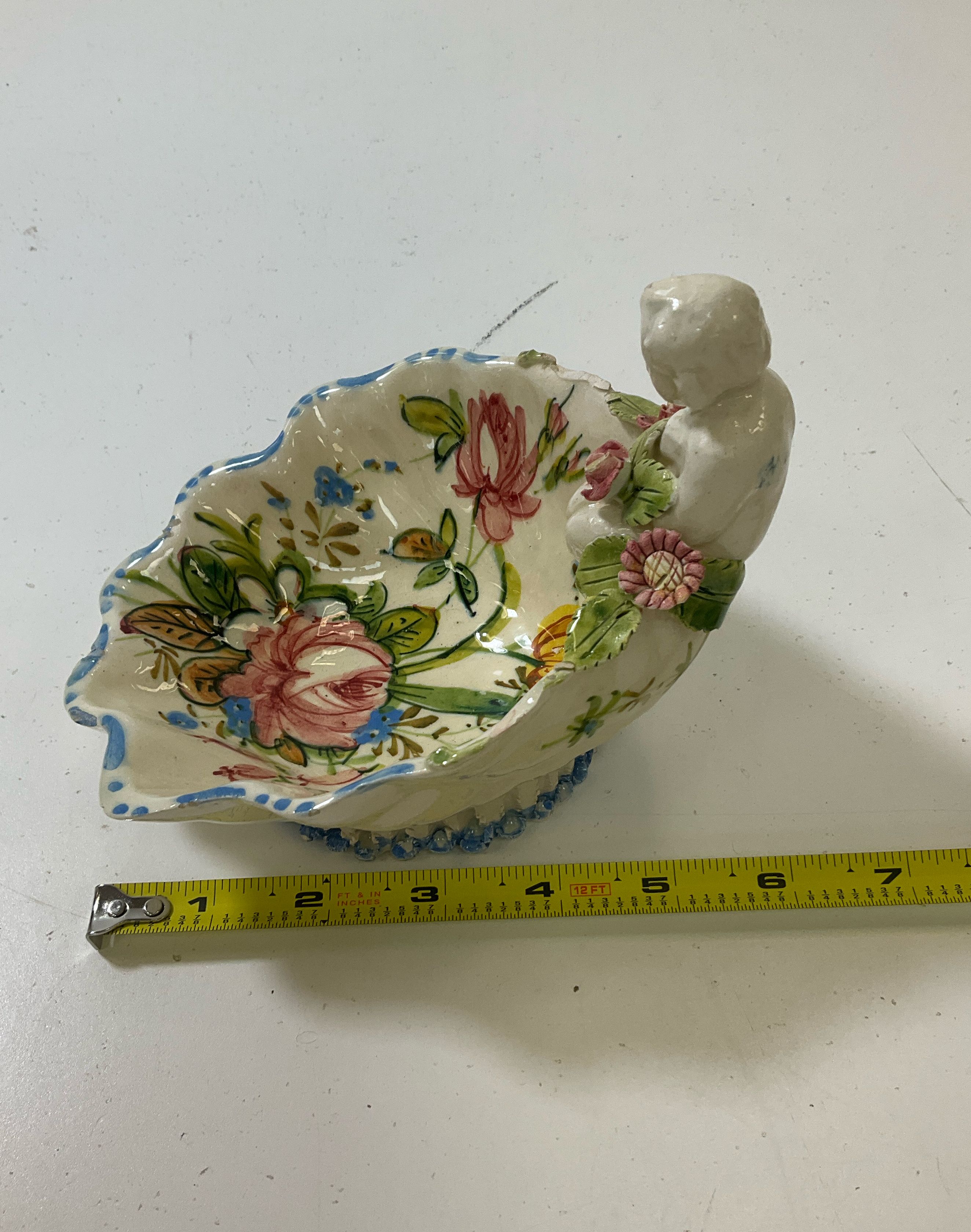 Majolica Capodimonte Style Nove Rose Cherub Dish Italian Renaissance Revival Vtg