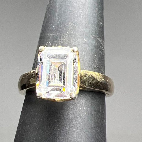 Sterling Silver Golds Tone Single Rhinestone Ring Size 7 5.57g