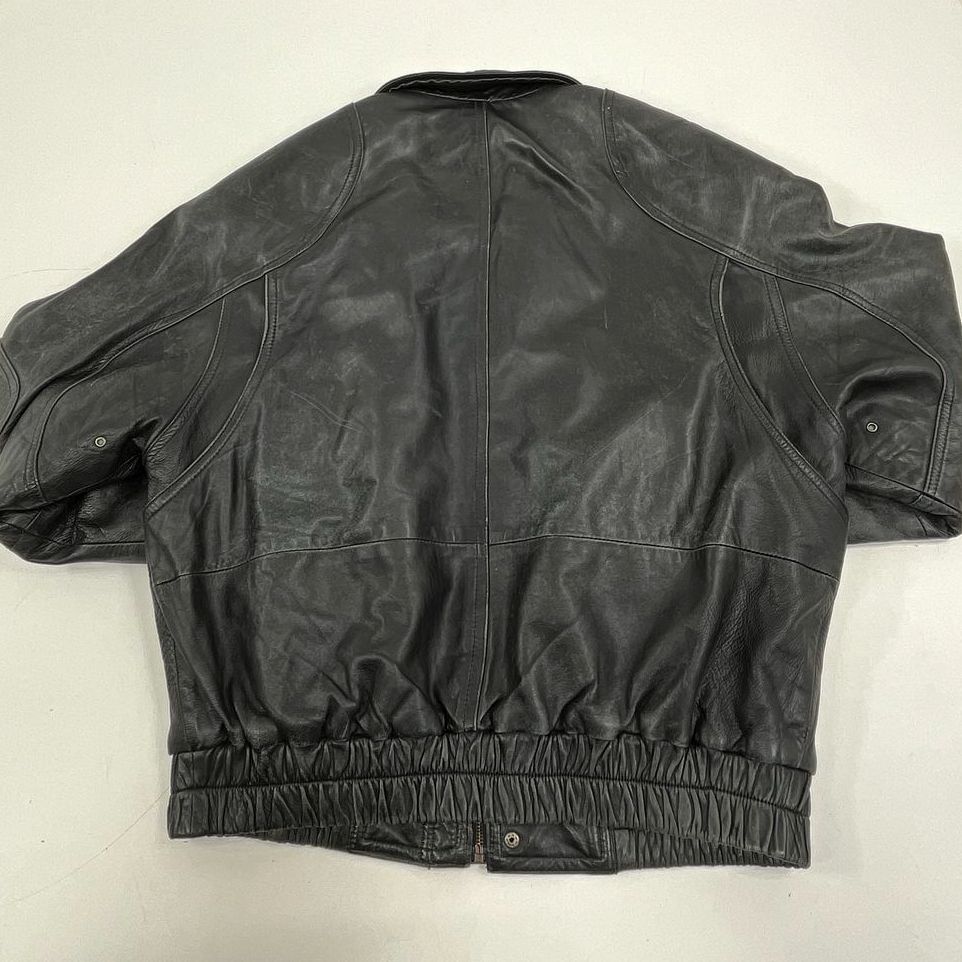 JT Beckett Black Vintage 90s Genuine Leather Bomber Jacket Men's L
