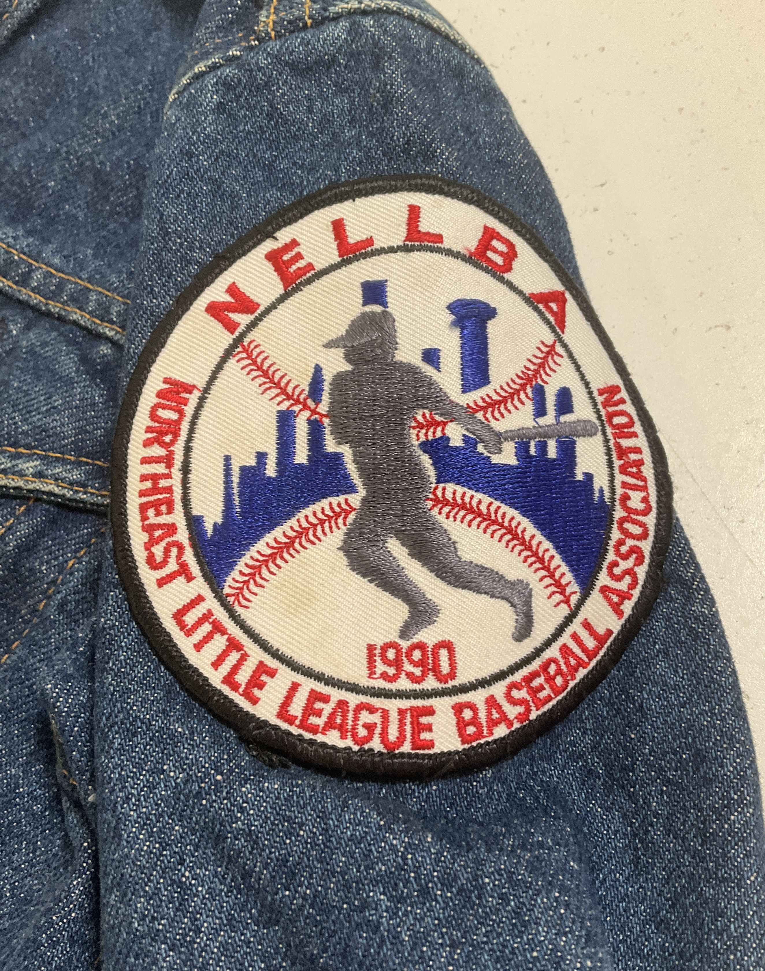 Vintage 90s Little League Baseball 1990 Denim Jean Jacket Patches Youth