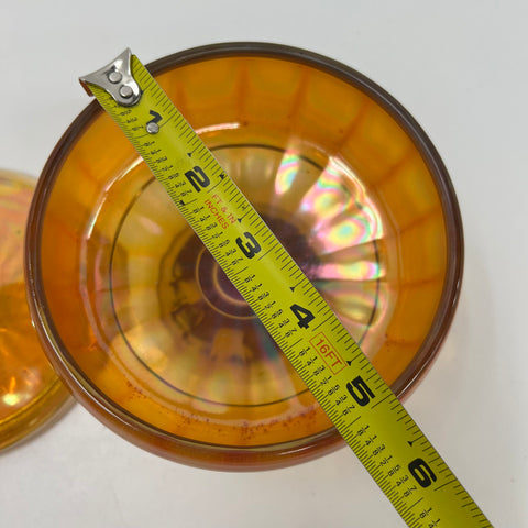Vintage Marigold Carnival Glass Ribbed Lidded Candy Dish Compote