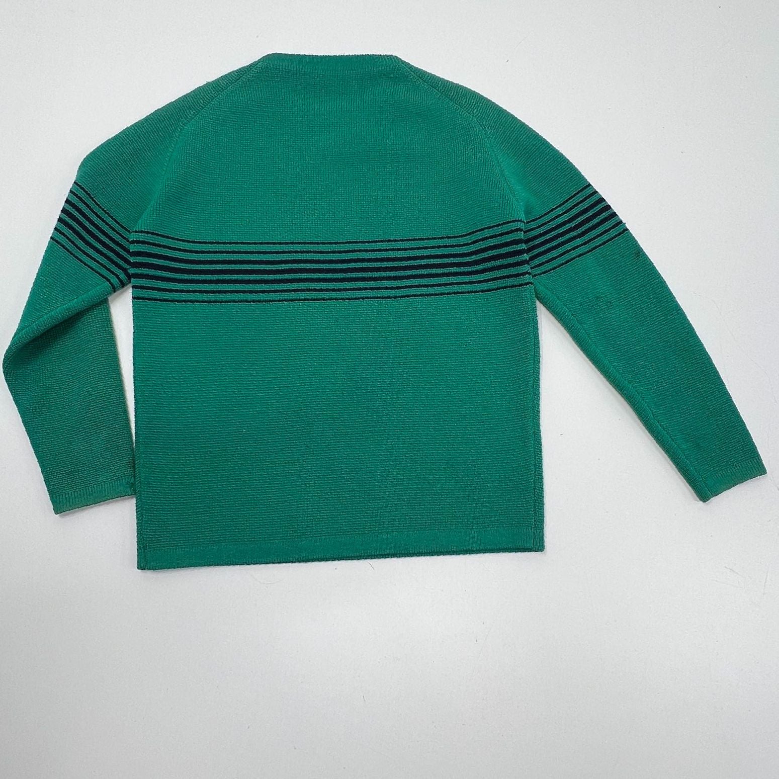 Vintage 80s Meister 100% Wool Sweater Green Striped Waffle Knit Men's