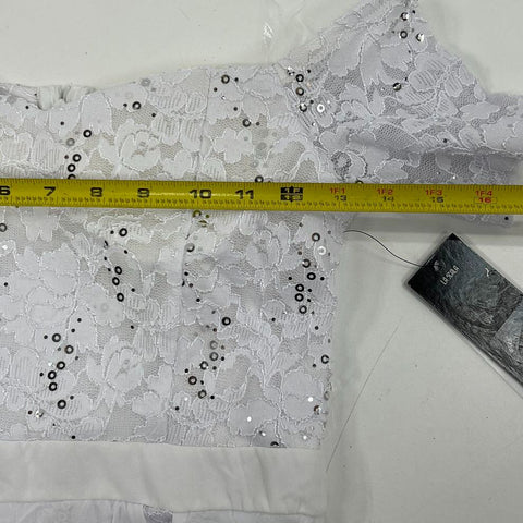 NWT La Scala Sequin Lace Off Shoulder Maxi Gown White Made in USA Sz S