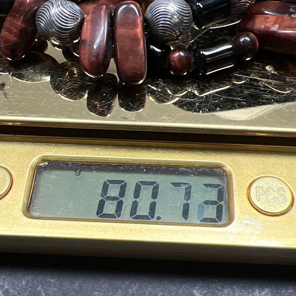 Brown Tiger's Eye Beaded Sterling Silver Beaded Necklace