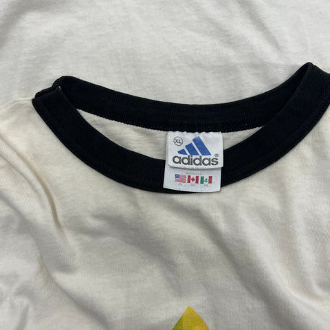 Vintage 90s Adidas Trefoil Rainbow Logo Ringer T-Shirt Made in USA Sz XL