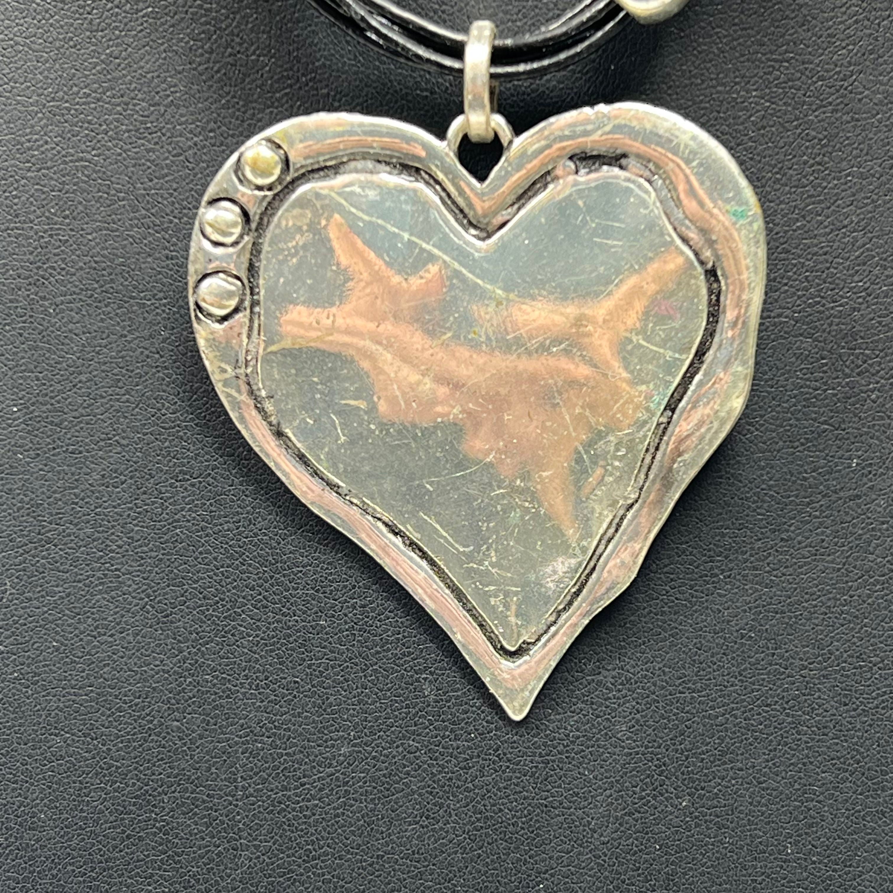 Vintage Ganz Heart Necklace Heart Pendant Silver Tone Black Cord
