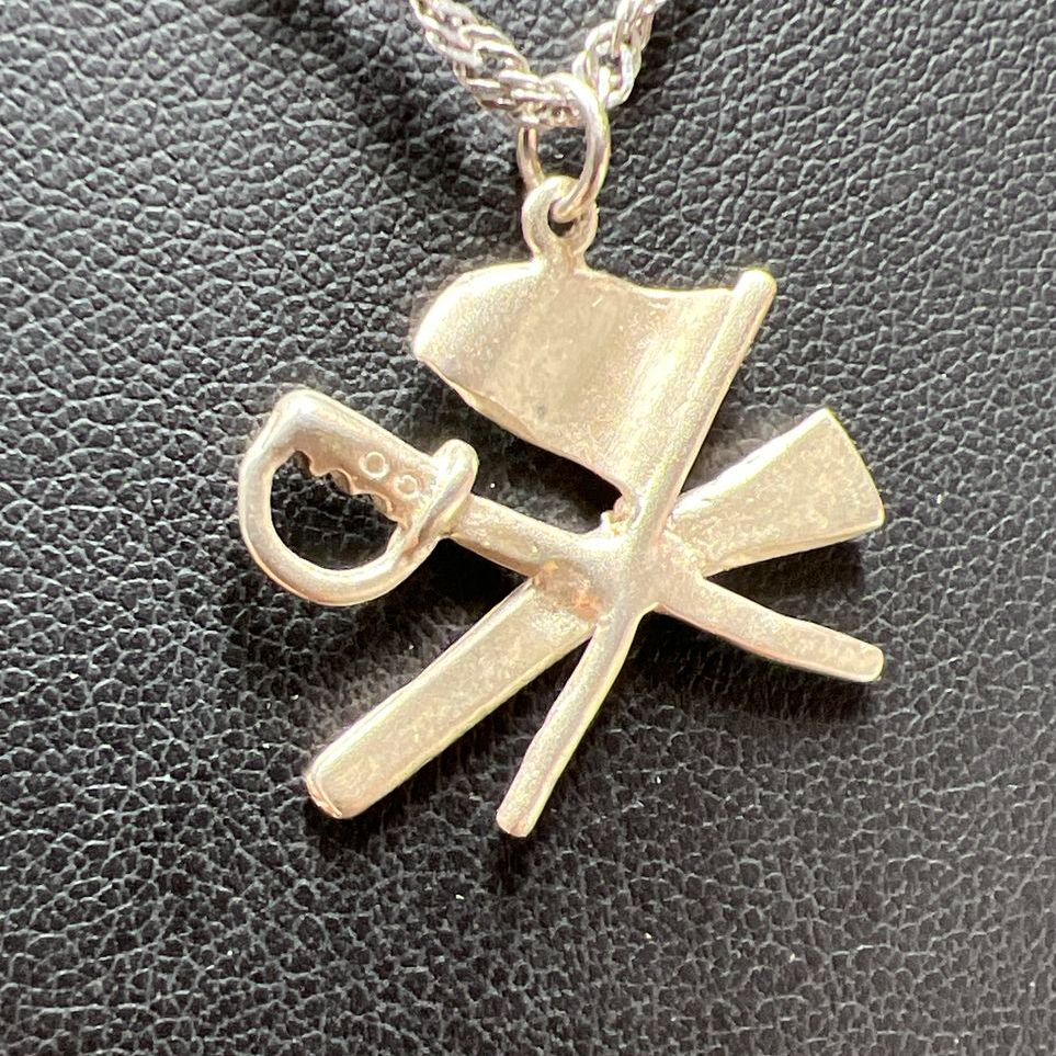 Sterling Silver Color Guard Flag Saber Rifle Pendant Necklace 5.61g