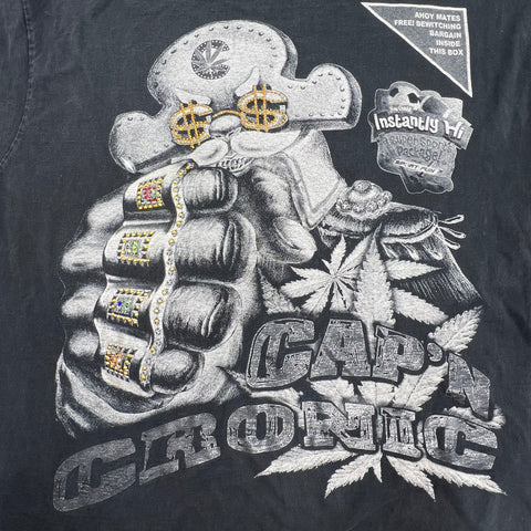 Vintage Y2K Cap'n Chronic Faded Black Rhinestone Graphic Bling T-Shirt Men's