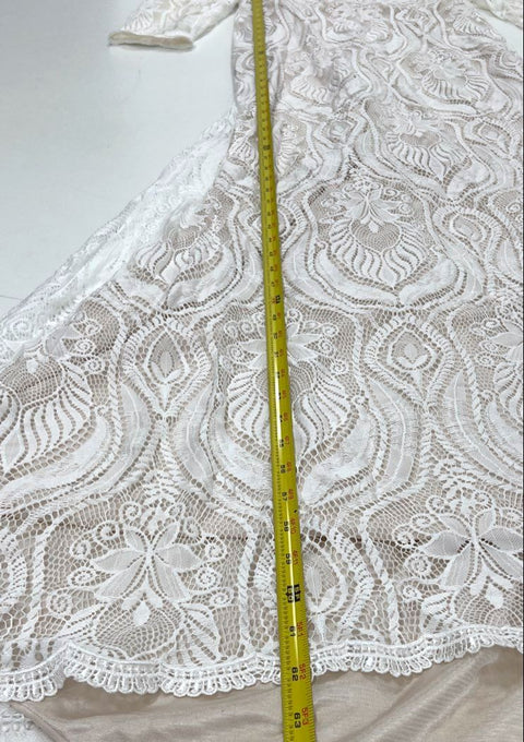 Unbranded White Ivory Floral Lace Long Sleeve Mermaid Gown Dress Women's S