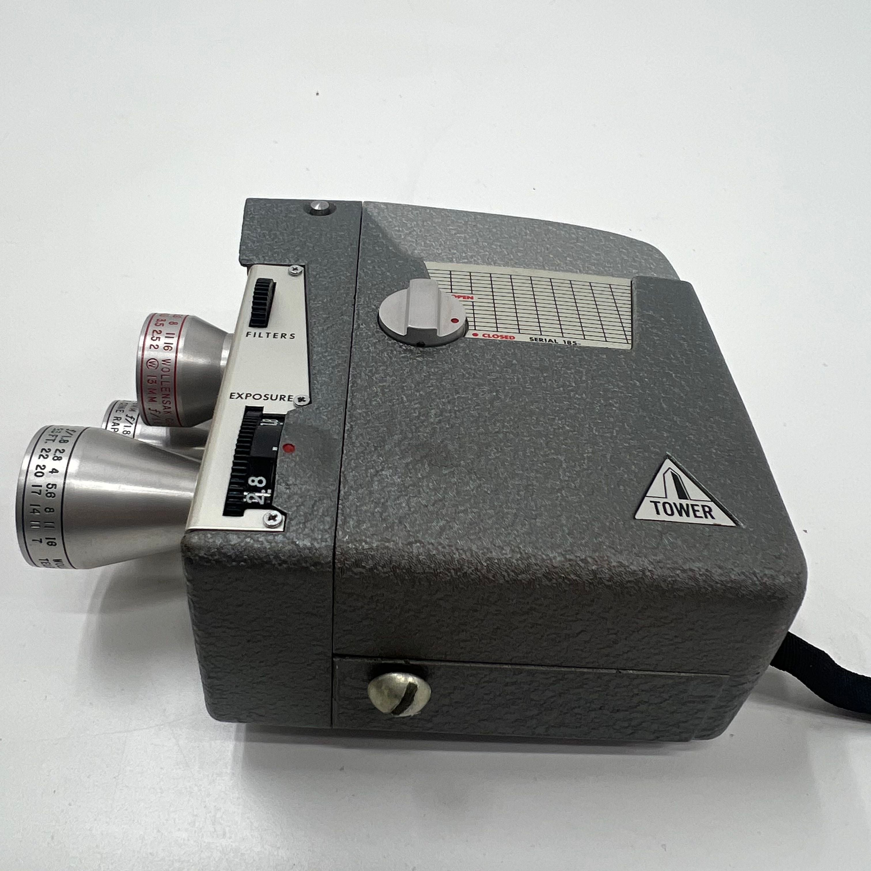 Tower 8MM Movie Camera Triple Lens Turret IOB Winds and Reel Moves Not Tested