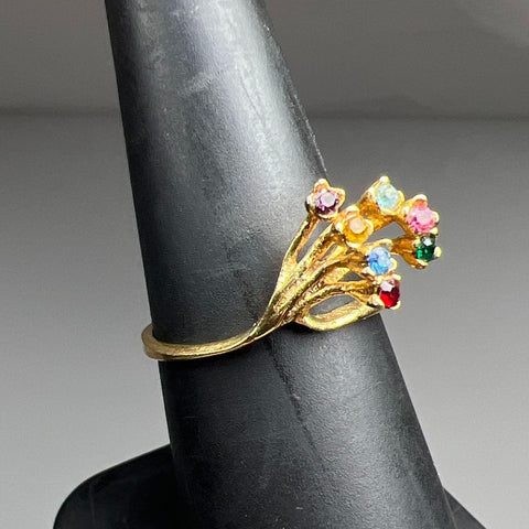 Vintage Gold Plated Multi-Color Rhinestone Cluster Spray Ring Size 6.5 1.3g