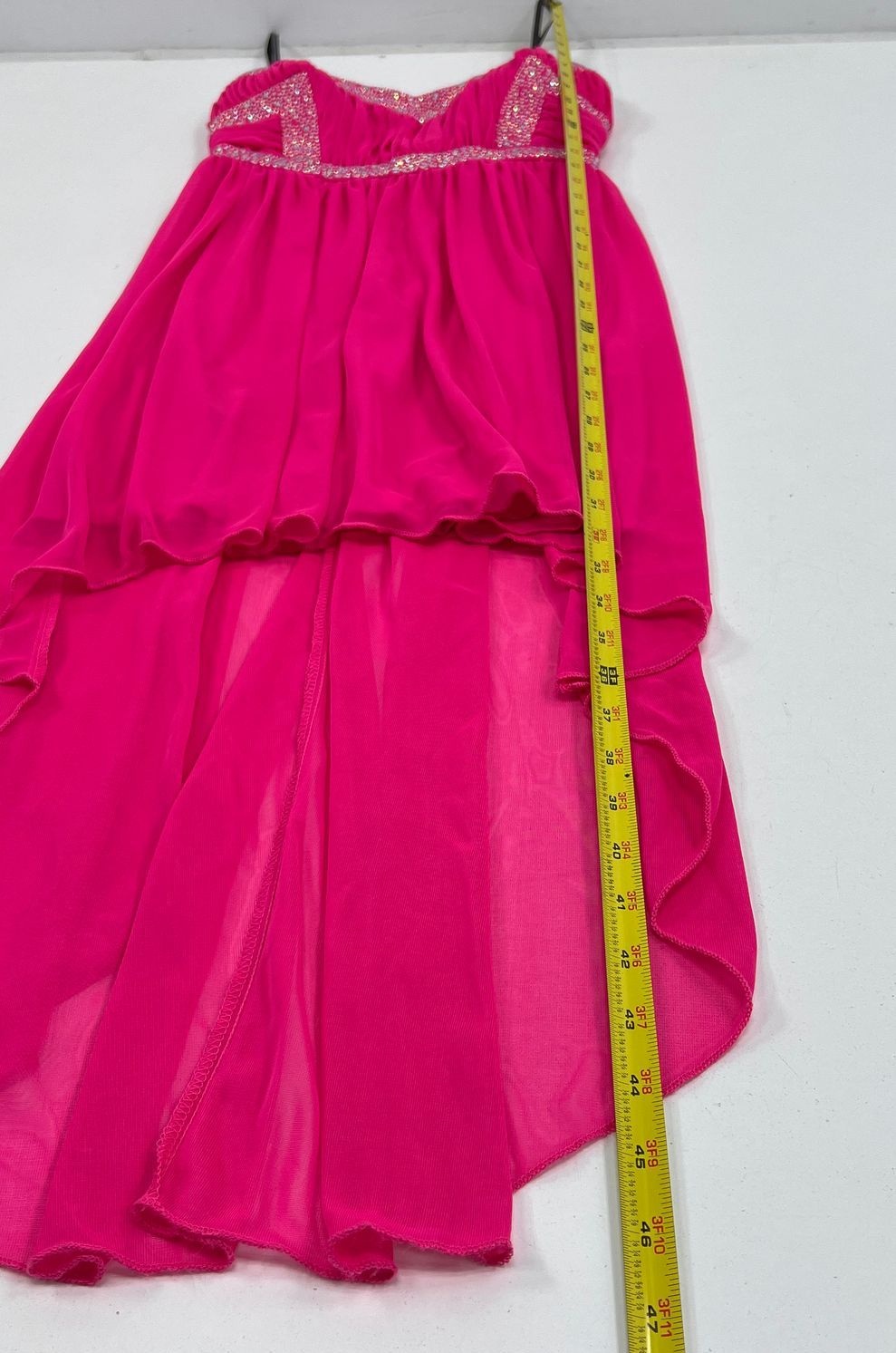 VTG Y2K Junior's City Triangles Hot Pink Beaded Hi-Lo Homecoming Dress - Size 9