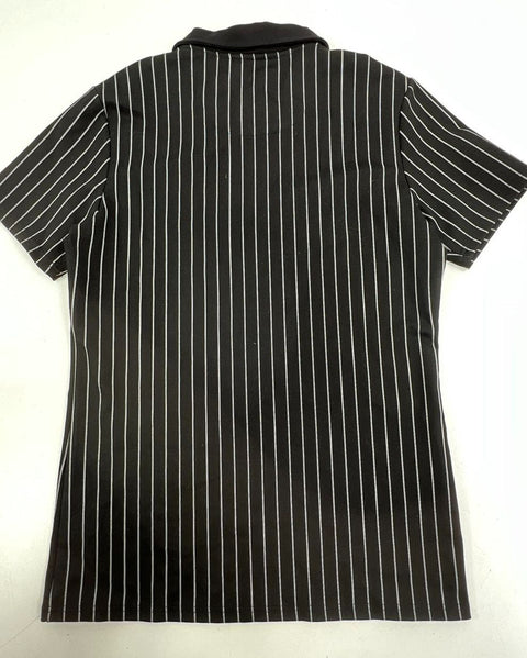 Mauvais Black Pinstripe Quarter Zip Ribbed Polo Shirt Men's Size L